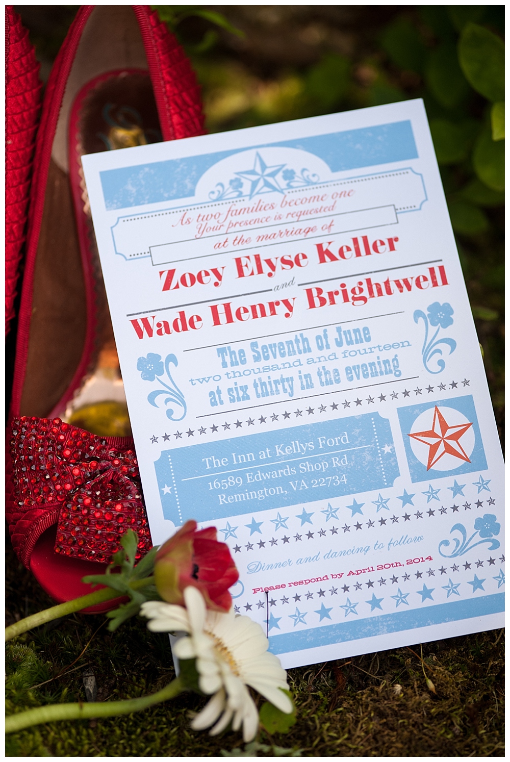 wedding invitation blue red