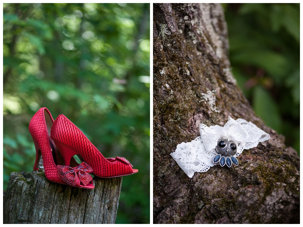 red wedding shoes and garter