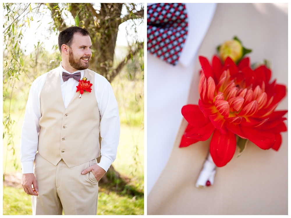 groom with red white and blue bow tie