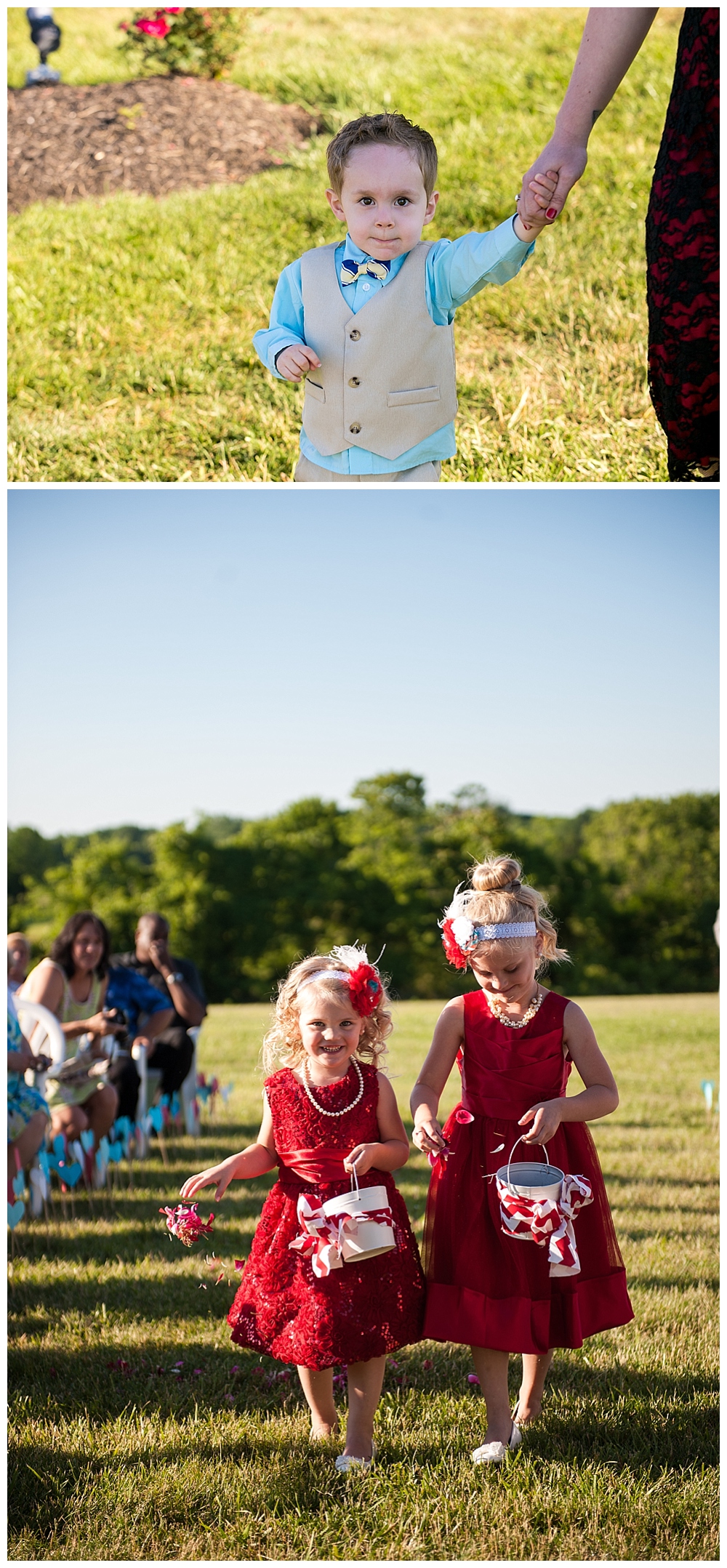 flower girls in red dresses