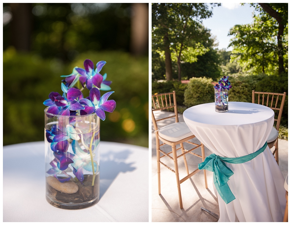 wedding table centerpieces purple blue orchids