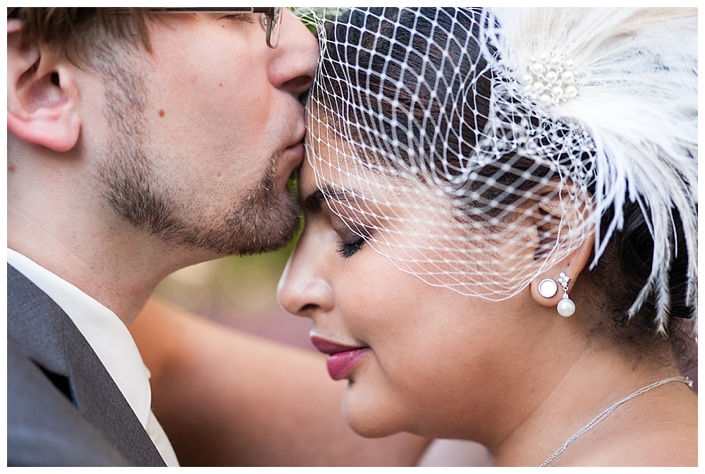 bride and groom close up of kiss