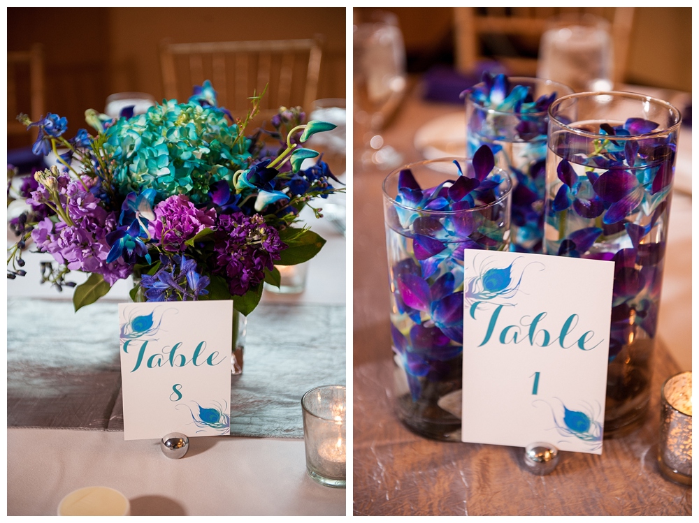 table centerpieces orchids blue and purple flowers