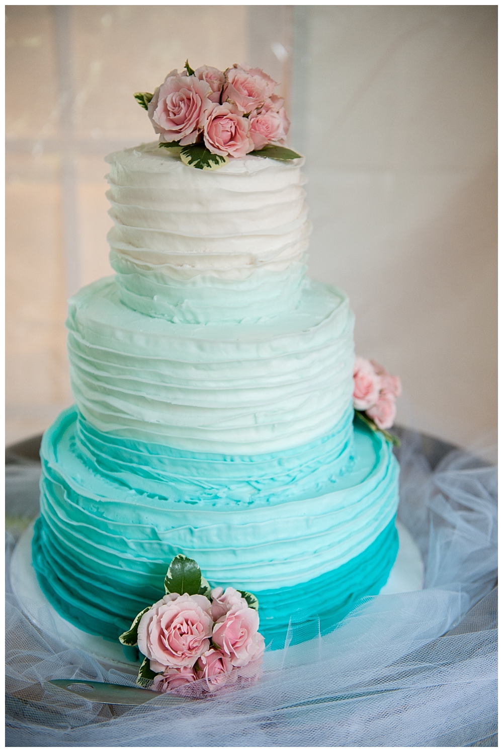 aqua ombre wedding cake