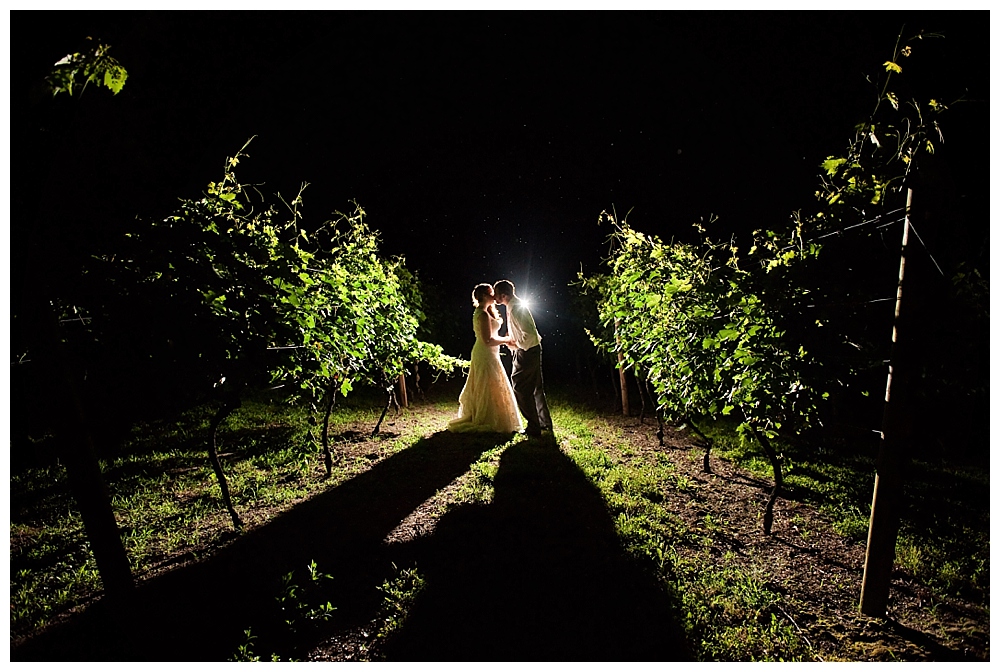 bride and groom silhouette in grapevines