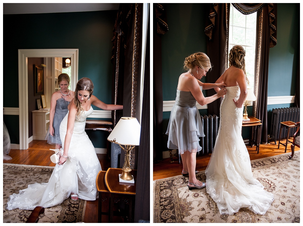 bride getting getting dressed