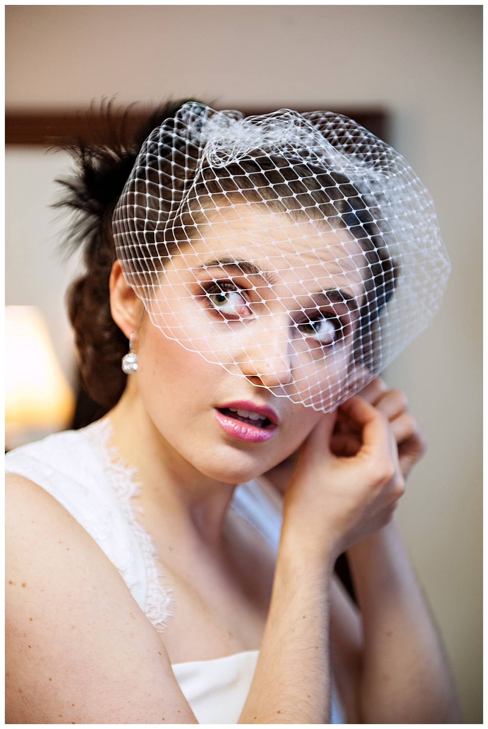 portrait of bride with birdcage veil