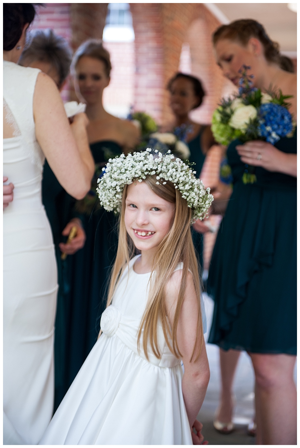 bridesmaid with baby's breath flower crown