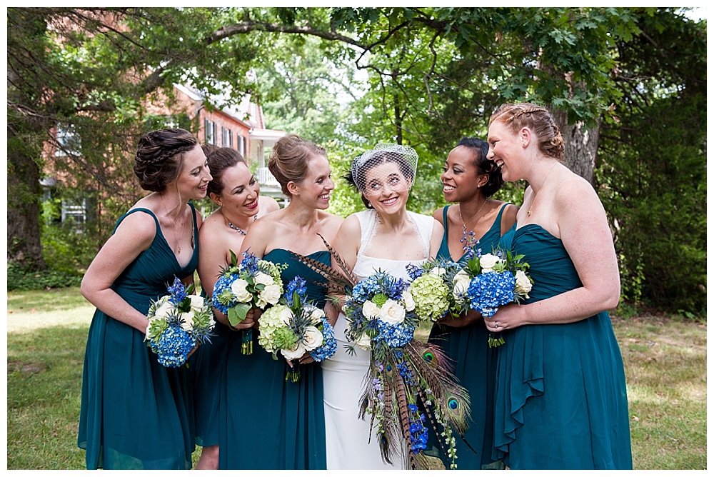 bridesmaids in green gowns