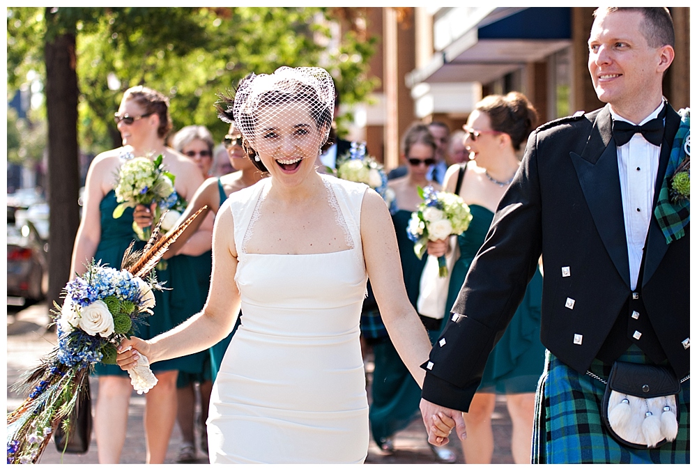 Bridal Party parade with bagpiper Old Town Alexandria
