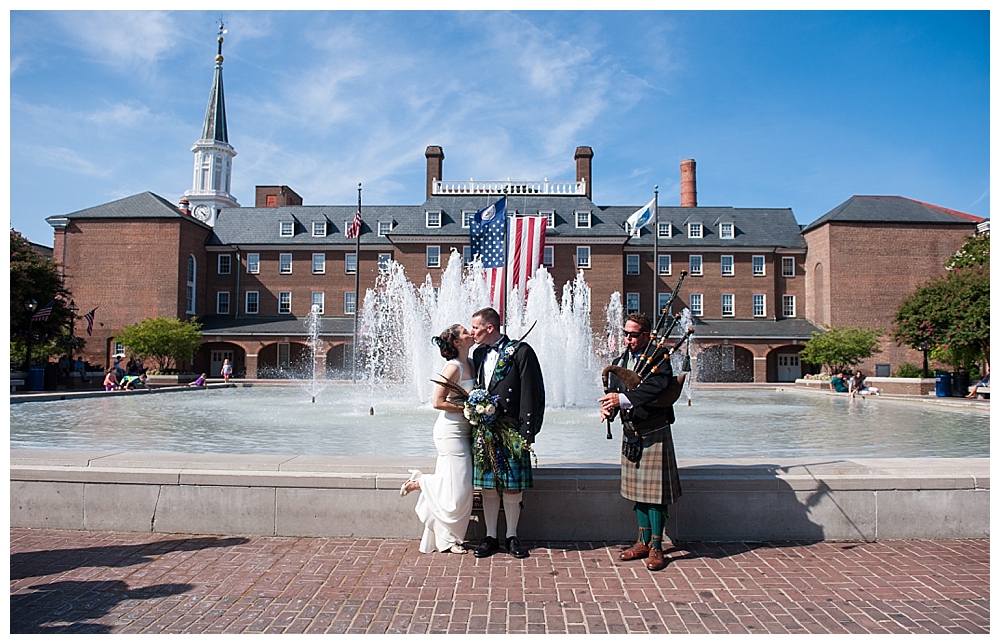 Fountain Old Town Alexandria Wedding with Bagpiper