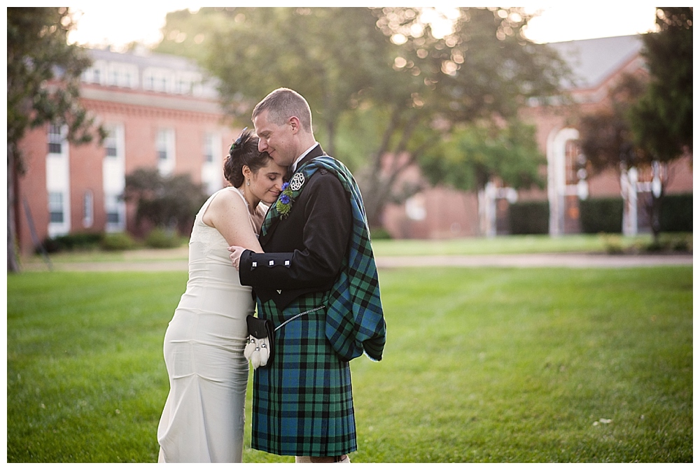 bride and groom portrait backlight Virginia Theological Seminary