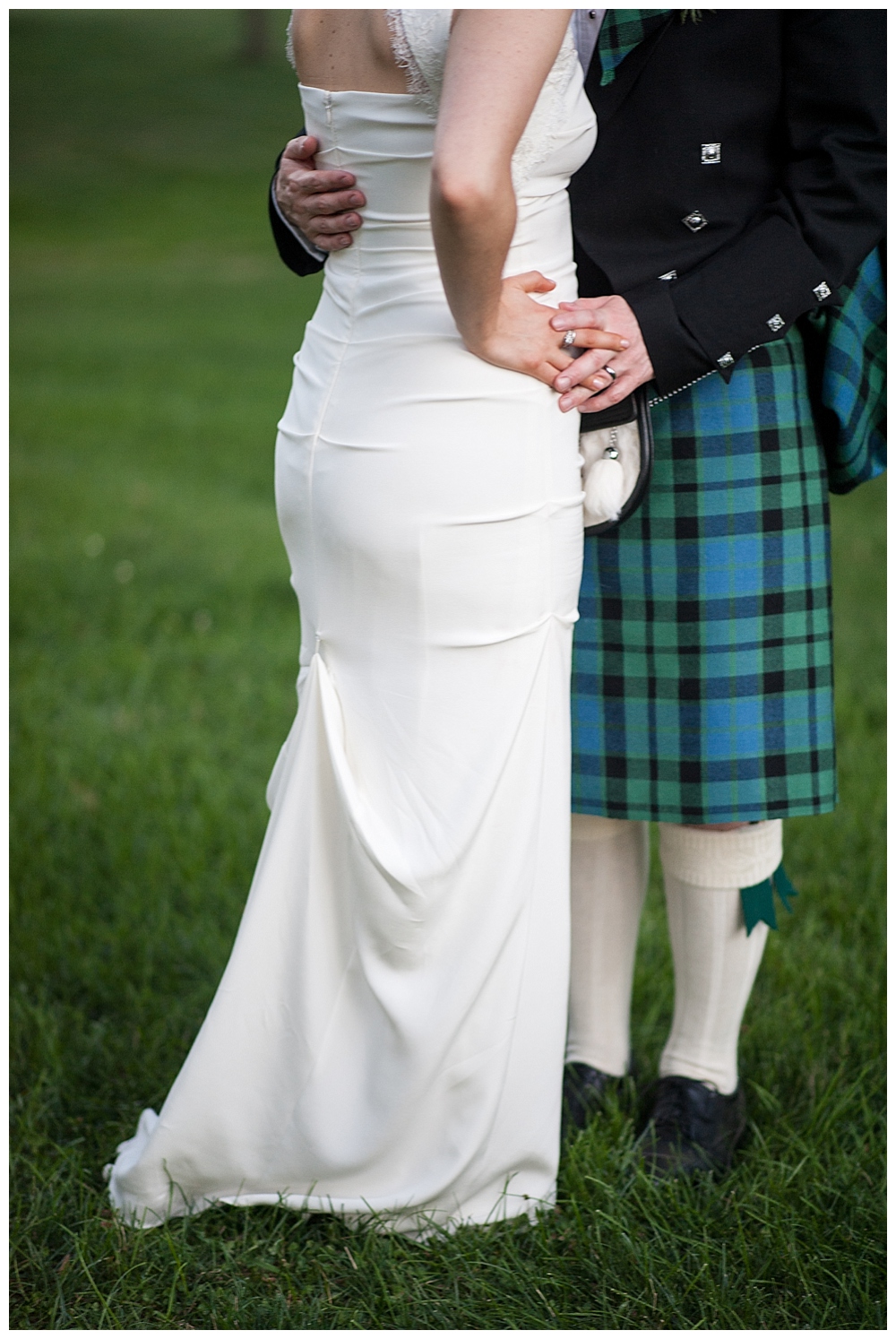bride and groom in kilt portrait backlight Virginia Theological Seminary
