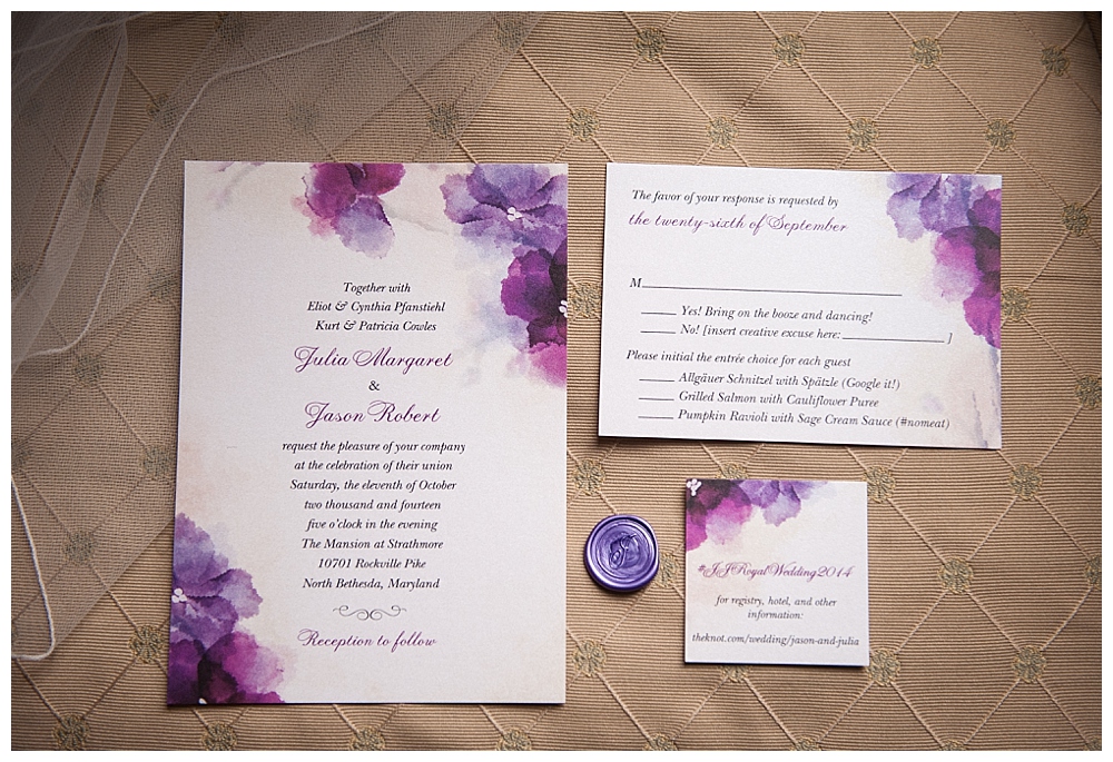 Purple floral wedding invitation