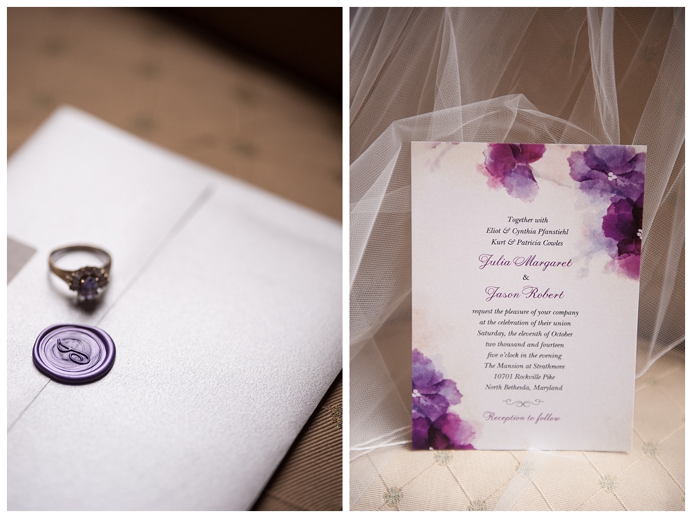 Purple floral wedding invitation