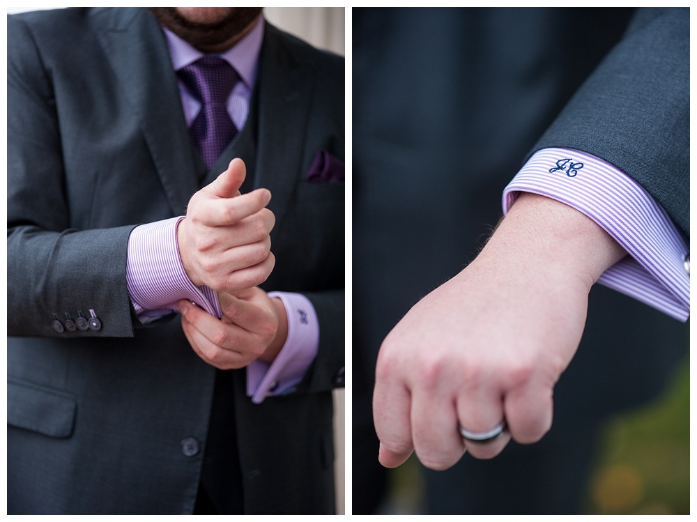 purple shirt and tie groom