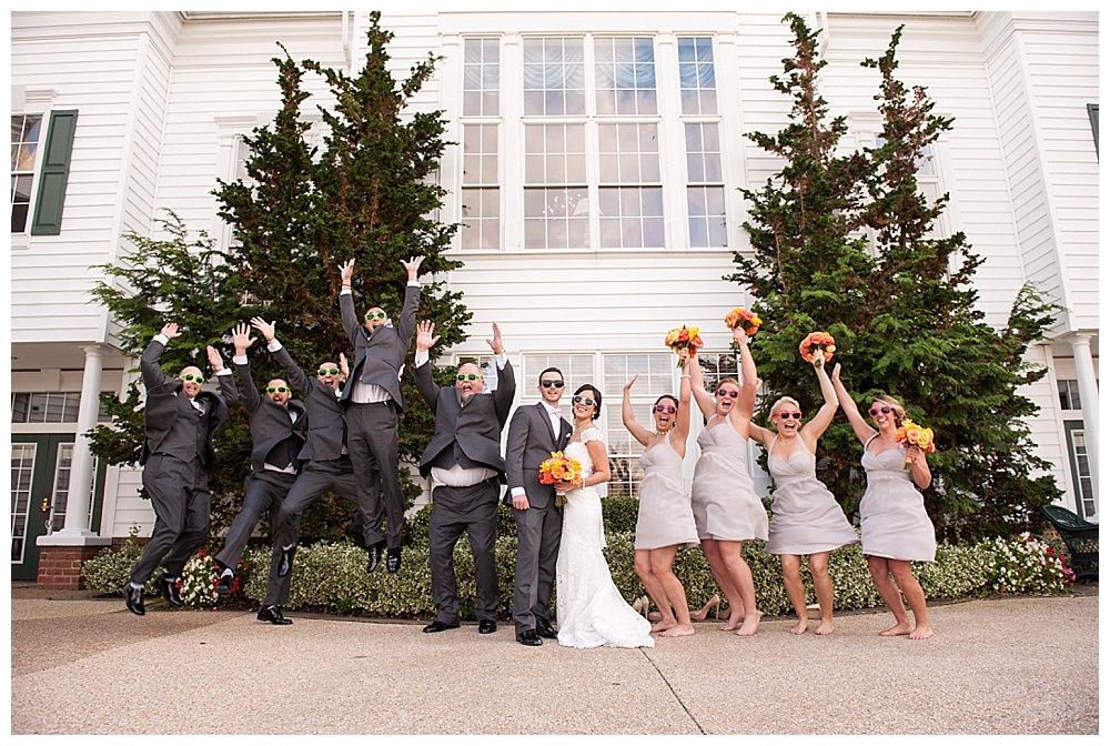 jumping wedding party