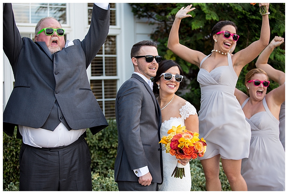 jumping wedding party