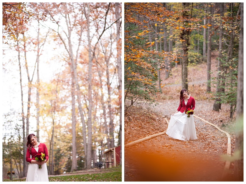 fall wedding with bride in sweater