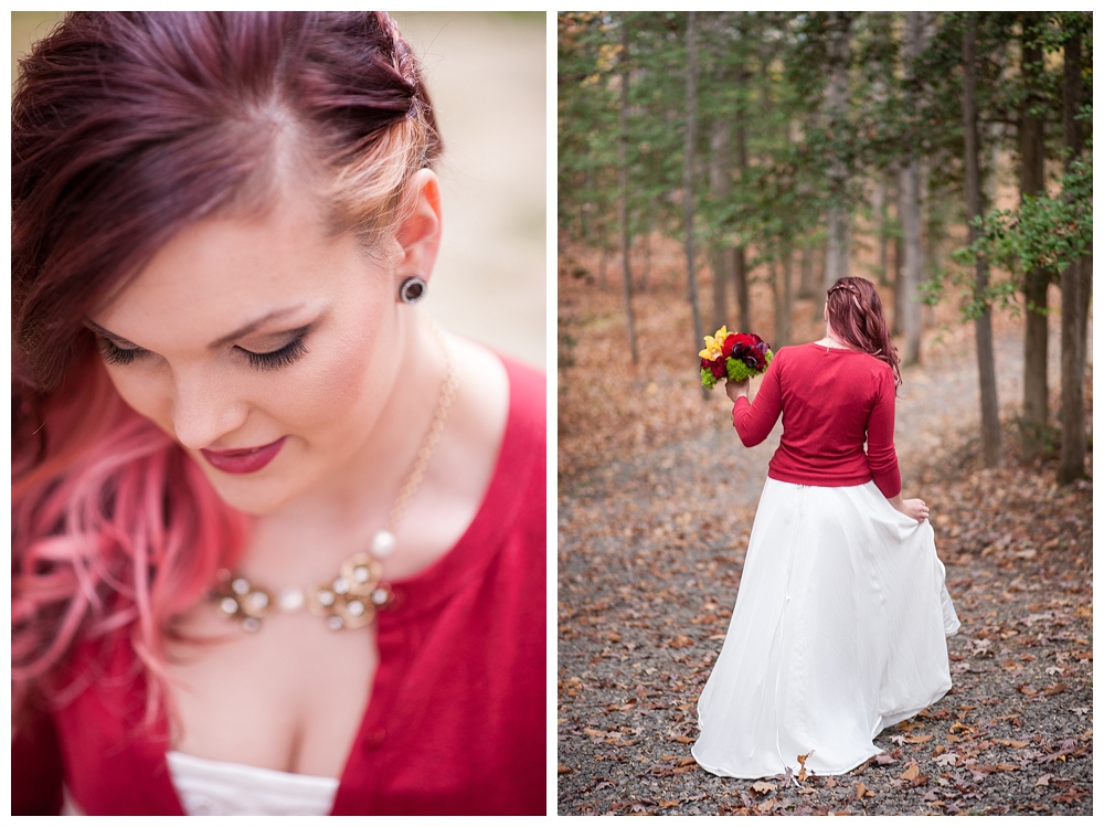 fall wedding bride with sweater