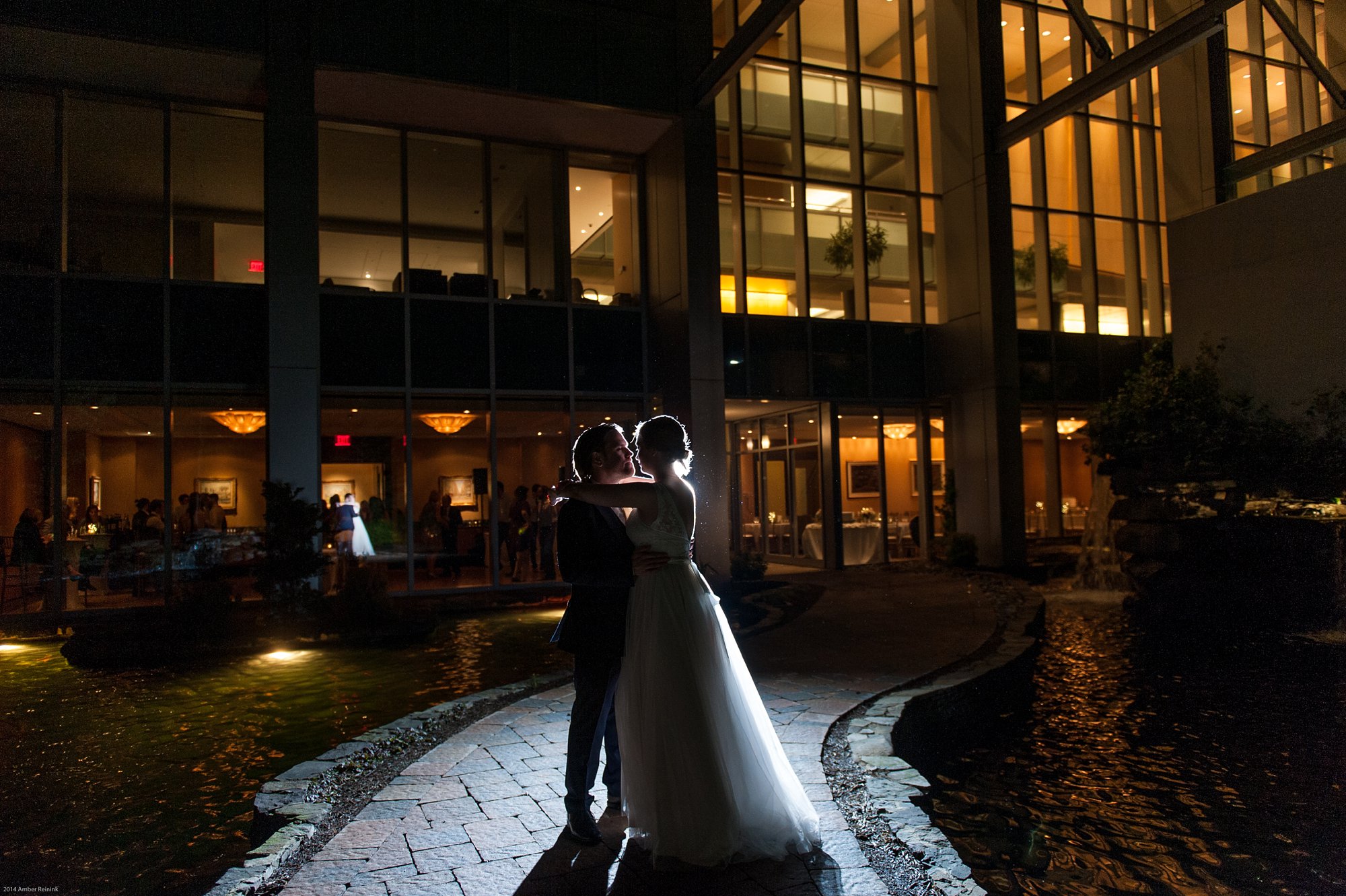 Night time silhouette portrait of bride and groom at 2941 Vienna Virginia wedding