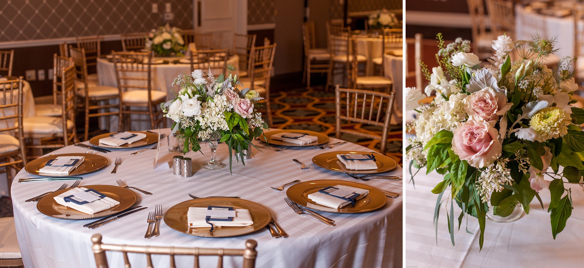 the alexandrian hotel wedding pictures tablescape with gold charges and pink flowers
