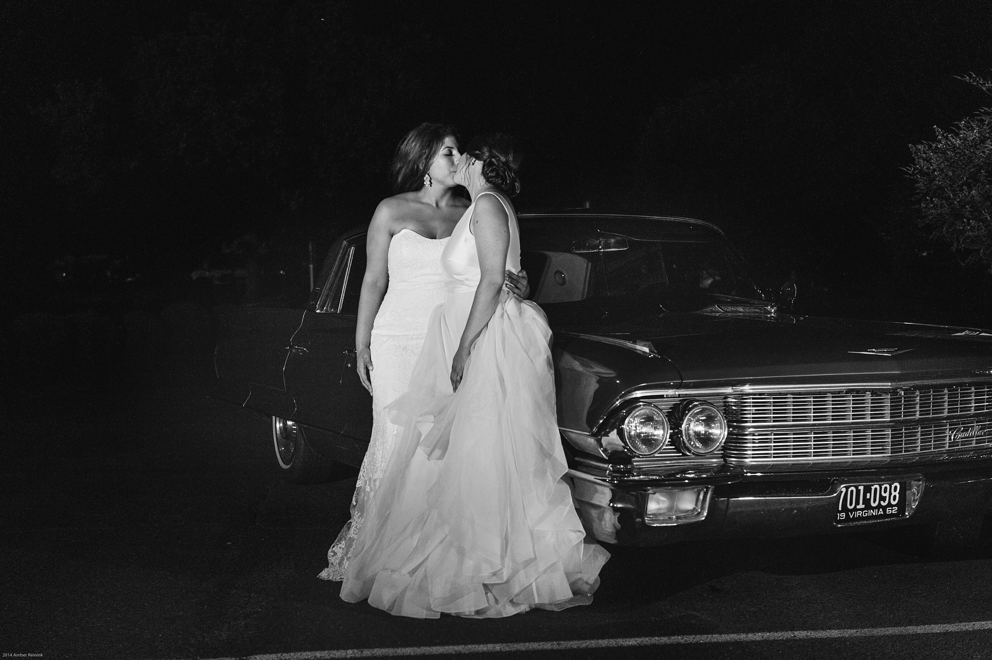 two brides posed with vintage car fauquier springs country club wedding Warrenton Virginia amber kay photography