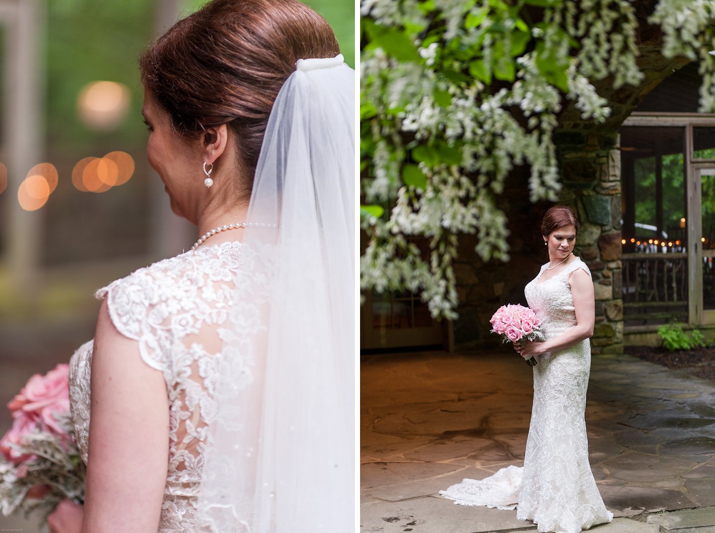 Bride in wedding dress at Thorpewood Mountain Memories wedding Thurmont, MD