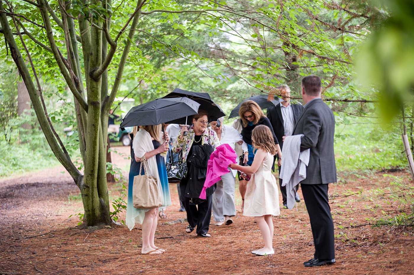 Guests entering pine cathedral for ceremony at Thorpewood Mountain Memories wedding Thurmont, MD