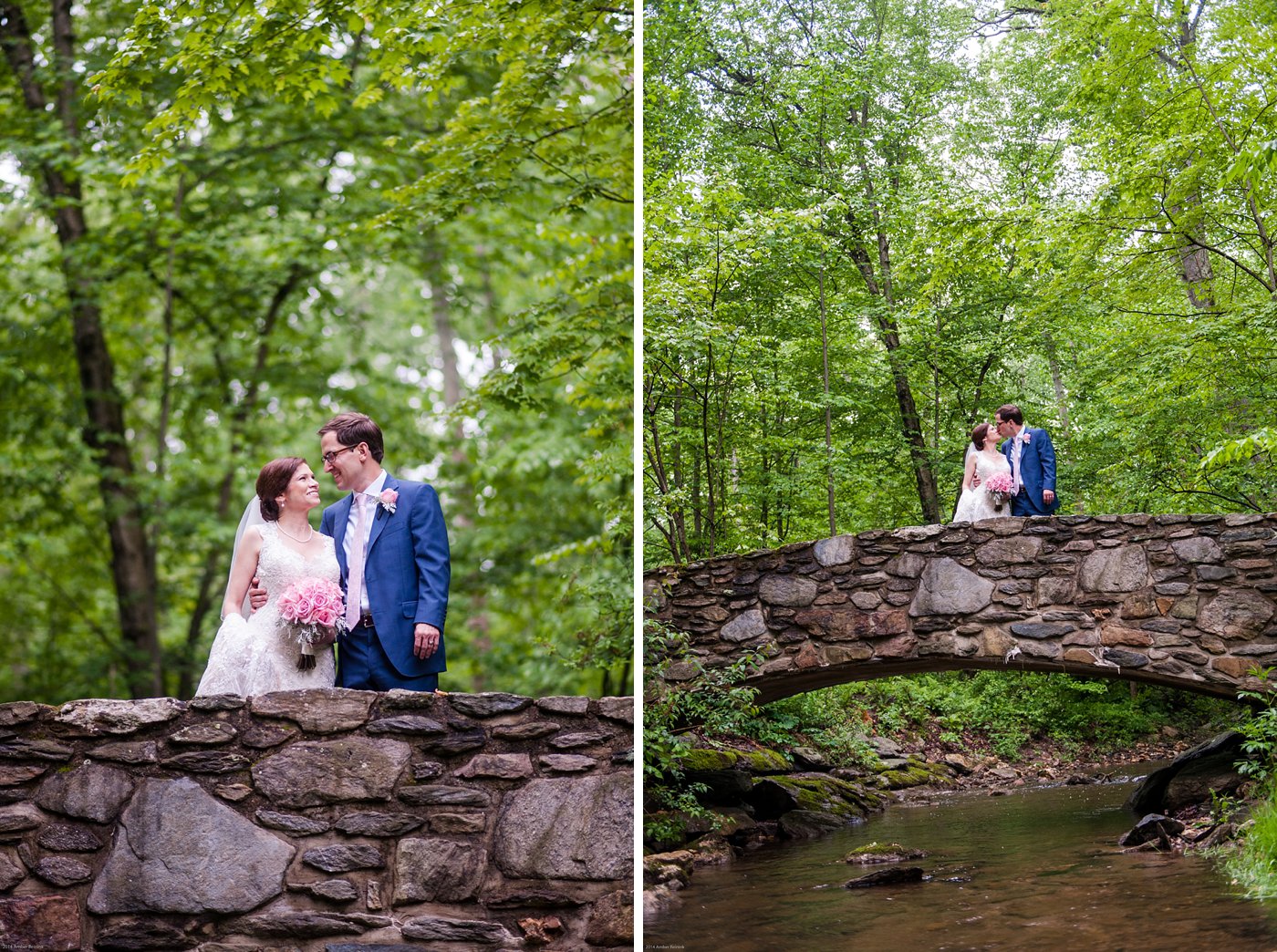 Bride and Groom on stone bridge at Thorpewood Mountain Memories wedding Thurmont, MD