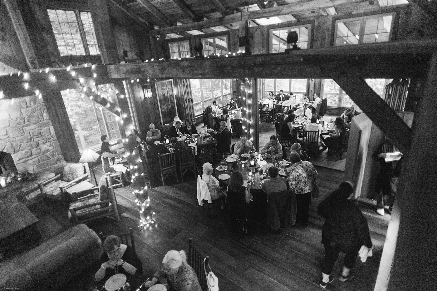 Table and inside decor with twinkle lights at Thorpewood Mountain Memories wedding Thurmont, MD