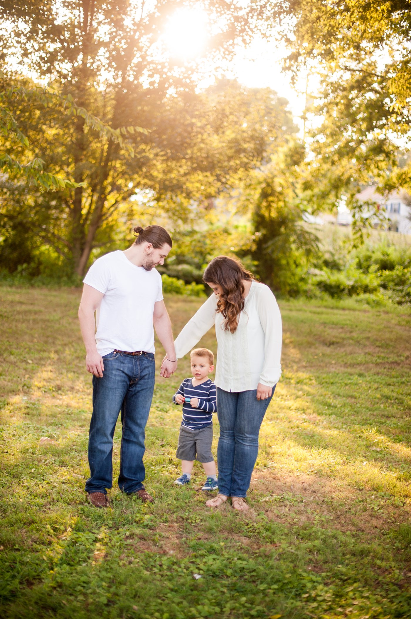 Family session at sunset with reluctant three year old