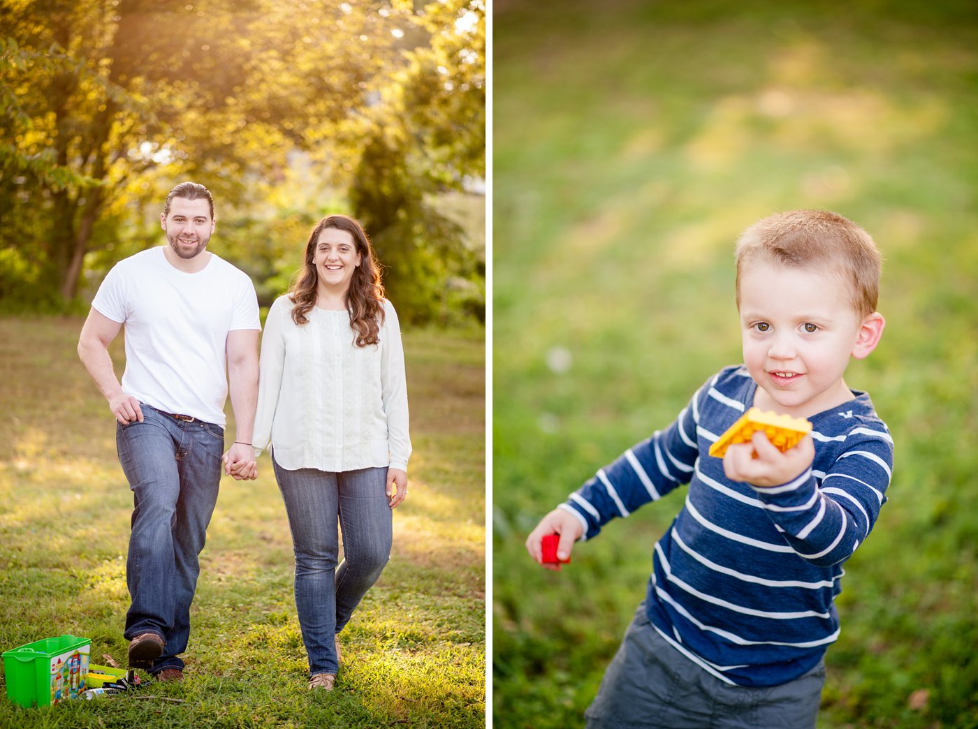 Family session at sunset with reluctant three year old