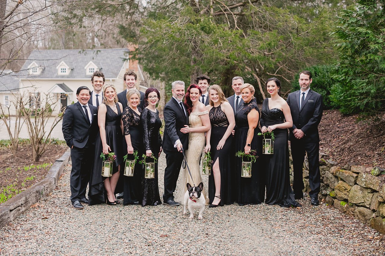 wedding party with dog